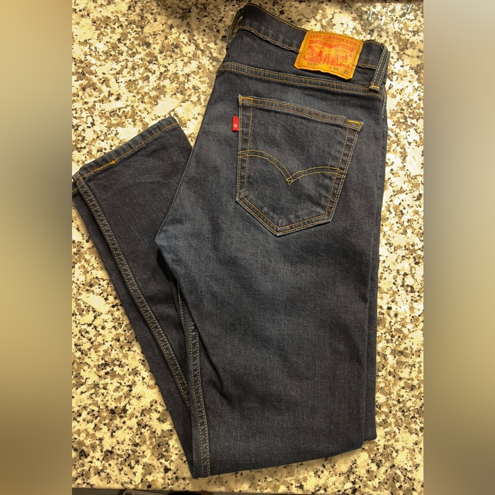 Levis 512 Jeans Mens 34x32 Dark Wash Slim‎ Taper Stretch Denim.